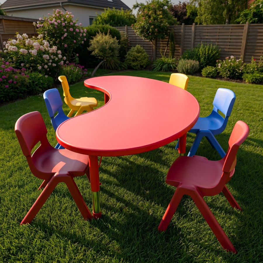 Semi-circular table with chairs
